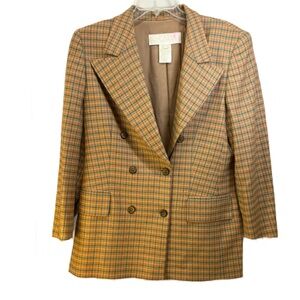 NWOT 80’s Escada Brown Plaid Double Breasted Blazer Women’s sz Germany 42/ US 14